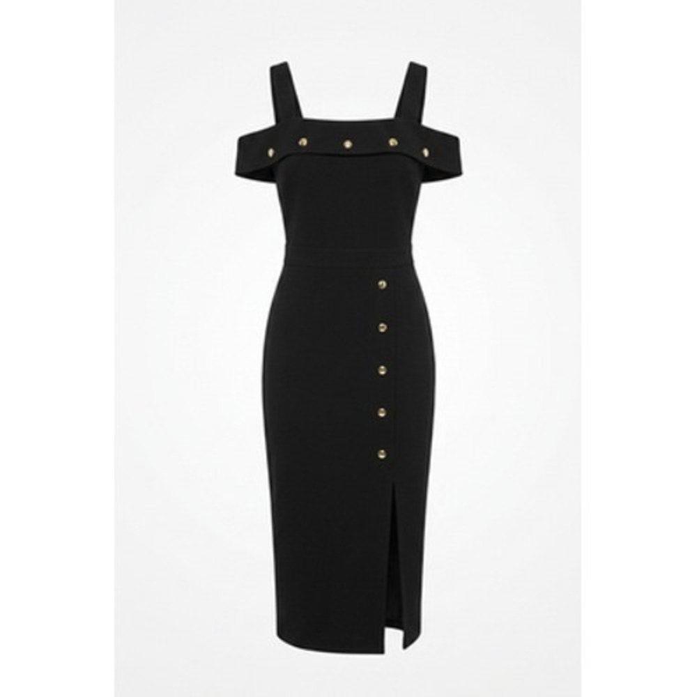 ASOS Tall Pencil Dress Women 10 Black Button Little Black Dress Office Siren‎